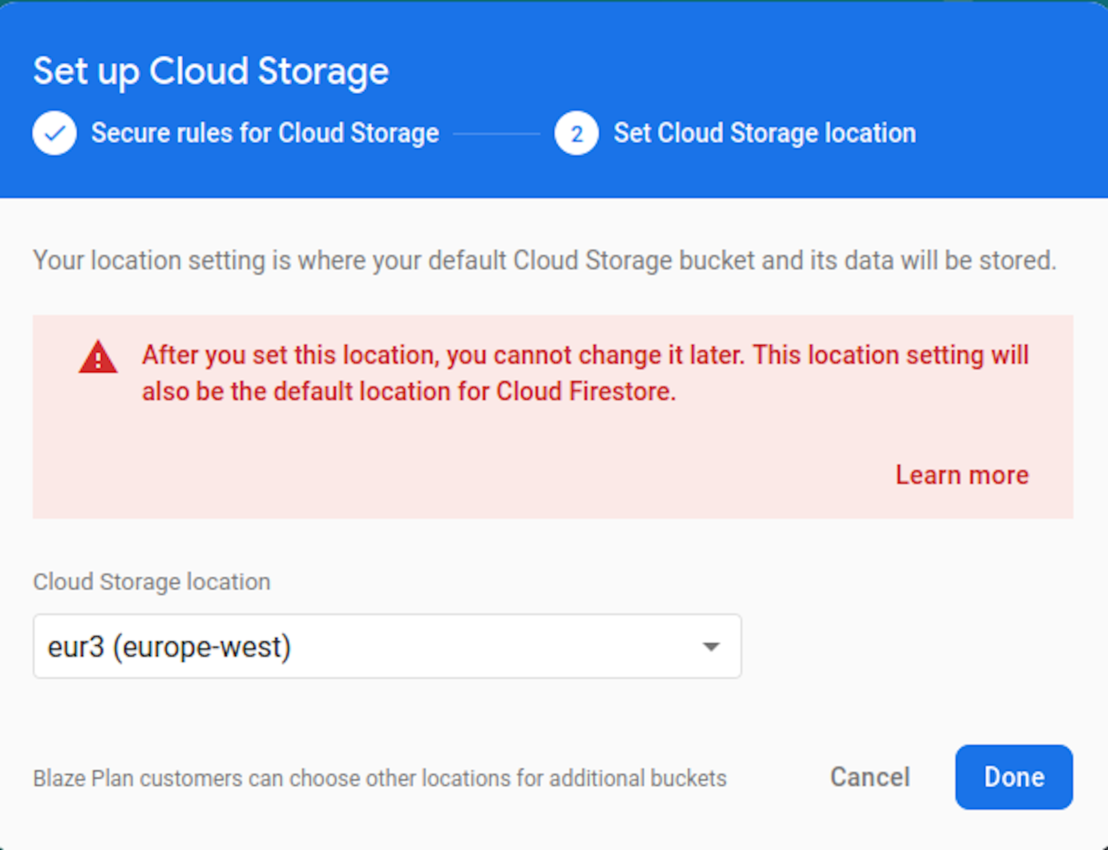 Firebase choose Storage Bucket Location